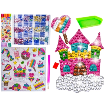 Haft Diamentowy Mozaika Diamentowa Naklejki JEDNOROŻCE ZAMEK SŁODYCZEZestaw 23 Naklejek