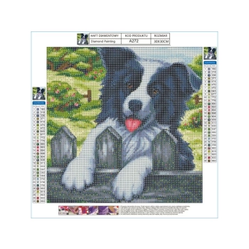 Haft Diamentowy, Obraz, Mozaika Diamentowa Diamond Painting, PIES NA PŁOCIE 30x30cm