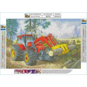 Haft Diamentowy, Obraz, Mozaika Diamentowa Diamond Painting, TRAKTOR Z CHWYTAKIEM 35x25cm