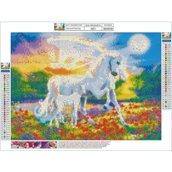 Haft Diamentowy, Obraz, Mozaika Diamentowa Diamond Painting, DWA JEDNOROŻCE 40x30cm