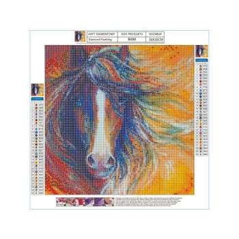 DUŻY Haft Diamentowy, Obraz, Mozaika Diamentowa Diamond Painting, ABSTRAKCYJNY KOŃ 40x40cm