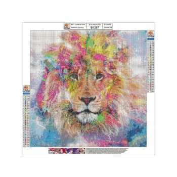 Haft Diamentowy, Obraz, Mozaika Diamentowa Diamond Painting, TĘCZOWY LEW 40x40cm