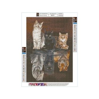 Haft Diamentowy, Obraz, Mozaika Diamentowa Diamond Painting, ODBICIE LUSTRZANE - TRZY KOTY 30x40cm