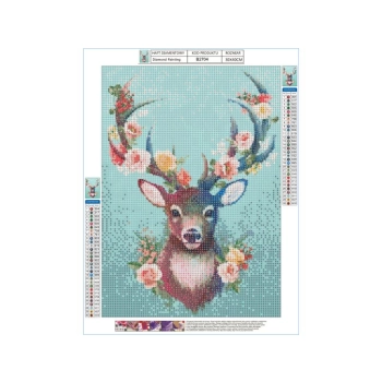 Haft Diamentowy, Obraz, Mozaika Diamentowa Diamond Painting, JELONEK - KWIECISTE POROŻE 30x40cm