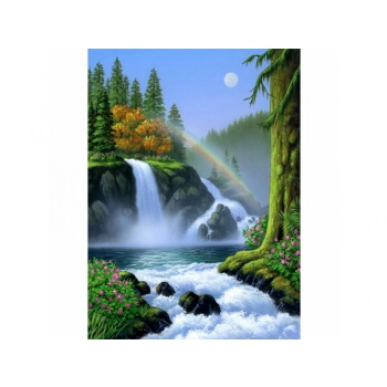 Haft Diamentowy, Obraz, Mozaika Diamentowa Diamond Painting, WODOSPAD Z TĘCZĄ 30x40cm