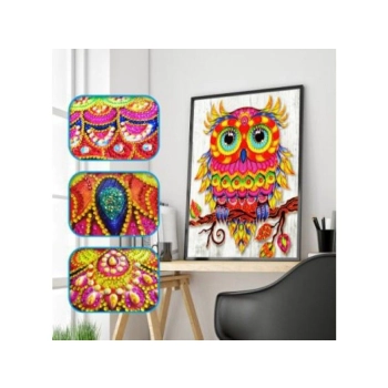 Haft Diamentowy, Obraz, Mozaika Diamentowa Diamond Painting, KOLOROWA SOWA 30x40cm