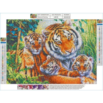 Haft Diamentowy, Obraz, Mozaika Diamentowa Diamond Painting, TYGRYSICA Z MŁODYMI 40x30cm