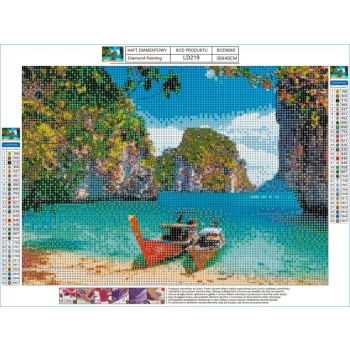 Haft Diamentowy, Obraz, Mozaika Diamentowa Diamond Painting, ŁODZIE NA PLAŻY 40x30cm