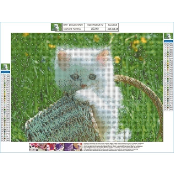 Haft Diamentowy, Obraz, Mozaika Diamentowa Diamond Painting, KOTEK W KOSZYKU 40x30cm