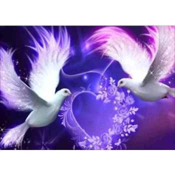 Haft Diamentowy, Obraz, Mozaika Diamentowa Diamond Painting, DWA GOŁĘBIE - SERCE 40x30cm
