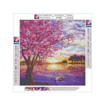 Haft Diamentowy, Obraz, Mozaika Diamentowa Diamond Painting, ZACHÓD SŁOŃCA NAD JEZIOREM 30x30cm