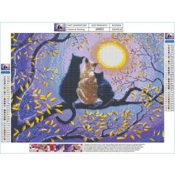 Haft Diamentowy, Obraz, Mozaika Diamentowa Diamond Painting, RODZINA KOTÓW NA DRZEWIE 40x30cm