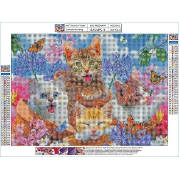 Haft Diamentowy, Obraz, Mozaika Diamentowa Diamond Painting, 4 KOTKI 40x30cm