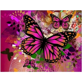 Haft Diamentowy, Obraz, Mozaika Diamentowa Diamond Painting, MOTYLE W RÓŻU 40x30cm