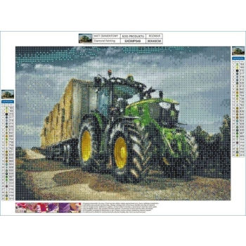 Haft Diamentowy, Obraz, Mozaika Diamentowa Diamond Painting, ZIELONY CIĄGNIK TRAKTOR 40x30cm