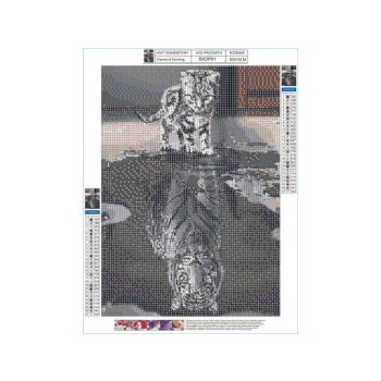 Haft Diamentowy, Obraz, Mozaika Diamentowa Diamond Painting, ODBICIE LUSTRZANE - KOTEK TYGRYS 30x40cm