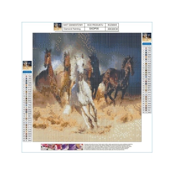 Haft Diamentowy, Obraz, Mozaika Diamentowa Diamond Painting, STADO KONI W GALOPIE 30x30cm