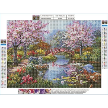 Haft Diamentowy, Obraz, Mozaika Diamentowa Diamond Painting, JAPOŃSKI OGRÓD 40x30cm