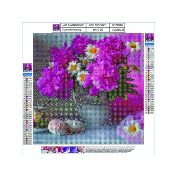 Haft Diamentowy, Obraz, Mozaika Diamentowa Diamond Painting, BUKIET KWIATÓW 30x30cm