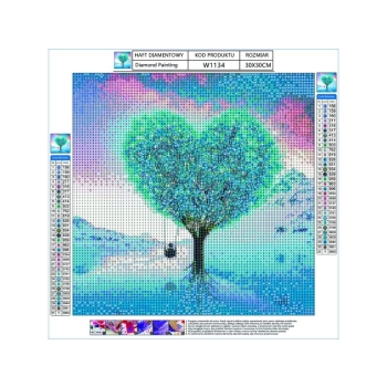 Haft Diamentowy, Obraz, Mozaika Diamentowa Diamond Painting, DRZEWO - SERCE 30x30cm