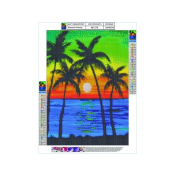 Haft Diamentowy, Obraz, Mozaika Diamentowa Diamond Painting, PALMY - ZACHÓD SŁOŃCA 30x40cm