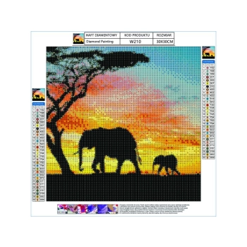 Haft Diamentowy, Obraz, Mozaika Diamentowa Diamond Painting, SŁONIE 30x30cm