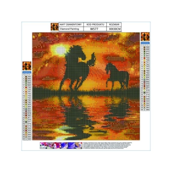 Haft Diamentowy, Obraz, Mozaika Diamentowa Diamond Painting, KONIE - ZACHÓD SŁOŃCA 30x30cm