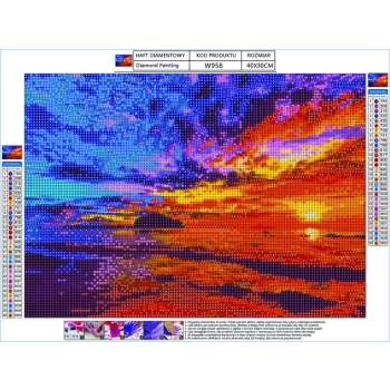 Haft Diamentowy, Obraz, Mozaika Diamentowa Diamond Painting, ZACHÓD SŁOŃCA - OCEAN 40x30cm