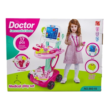 Wózek Lekarski Dla Dziewczynki Z Akcesoriami, Zestaw Doktora Różowy