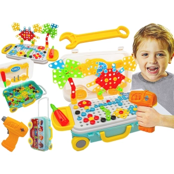 Układanka, Klocki, Kreatywna Mozaika, Wkrętarka 258 El. Walizka Na Kółkach Zestaw Konstrukcyjny