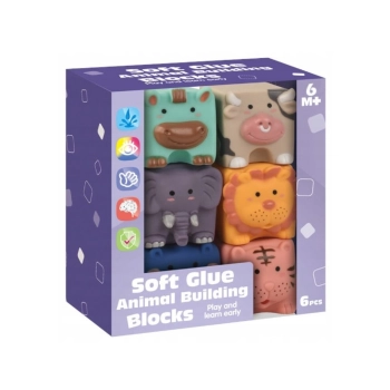 Edukacyjny zestaw klocków dla malucha, Miękkie, Duże Klocki Sensoryczne Zwierzęta 6 sztuk