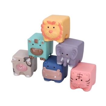 Edukacyjny zestaw klocków dla malucha, Miękkie, Duże Klocki Sensoryczne Zwierzęta 6 sztuk