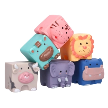 Edukacyjny zestaw klocków dla malucha, Miękkie, Duże Klocki Sensoryczne Zwierzęta 6 sztuk