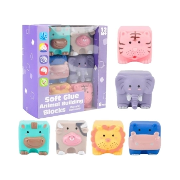 Edukacyjny zestaw klocków dla malucha, Miękkie, Duże Klocki Sensoryczne Zwierzęta 6 sztuk