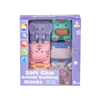 Edukacyjny zestaw klocków dla malucha, Miękkie, Duże Klocki Sensoryczne Zwierzęta 6 sztuk