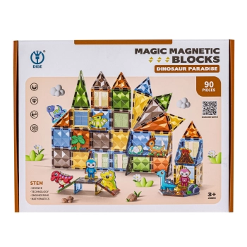 Konstrukcyjne Klocki Magnetyczne PARK DINOZAURÓW 90 El.
