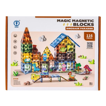 Konstrukcyjne Klocki Magnetyczne PARK DINOZAURÓW 116 El.