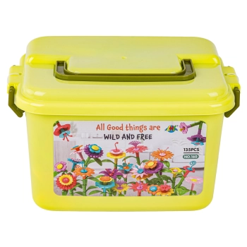 Klocki konstrukcyjne w kuferku, Ogród Kwiatki, Zestaw Do Zbudowania Kwiatowej Kompozycji 135 El.