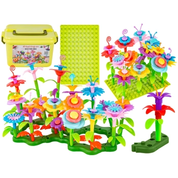 Klocki konstrukcyjne w kuferku, Ogród Kwiatki, Zestaw Do Zbudowania Kwiatowej Kompozycji 135 El.