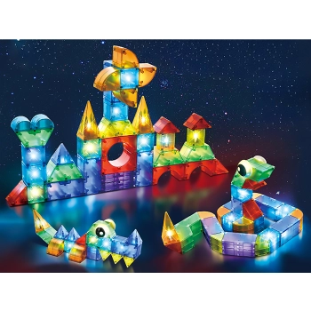 Klocki Magnetyczne, Konstrukcyjne, Świecące Elementy, Figury 3D 134 El.