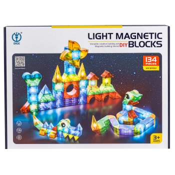 Klocki Magnetyczne, Konstrukcyjne, Świecące Elementy, Figury 3D 134 El.