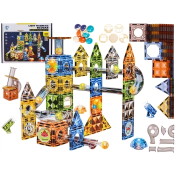 Klocki Magnetyczne Konstrukcyjne TOR KULKOWY Świecące Elementy 142 El. Kulodrom