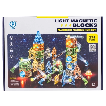 Klocki Magnetyczne Konstrukcyjne TOR KULKOWY Świecące Elementy 174 El. Kulodrom