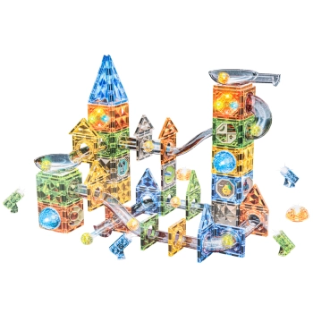 Klocki Magnetyczne Konstrukcyjne TOR KULKOWY Świecące Elementy 174 El. Kulodrom