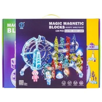 Świecące Klocki Magnetyczne, Tor Kulkowy Dla Kulek 120 Elementów Kulodrom
