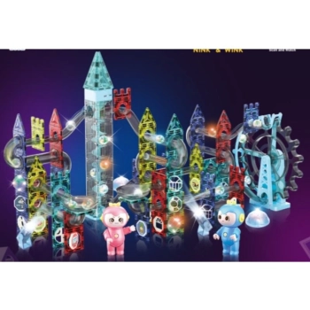 Świecące Klocki Magnetyczne, Tor Kulkowy Dla Kulek 230 Elementów Kulodrom