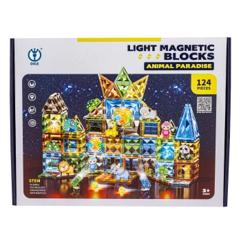 Konstrukcyjne Klocki Magnetyczne Świecące Elementy ZWIERZĘTA 124 El.