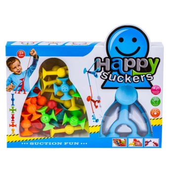 Klocki Konstrukcyjne, Kolorowe Silikonowe Przyssawki, Wesołe Buźki + Ludzik