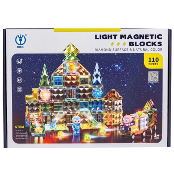 Konstrukcyjne Klocki Magnetyczne Świecące Elementy + Pojazdy 110 El.