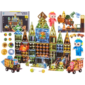 Konstrukcyjne Klocki Magnetyczne Świecące Elementy + Pojazdy 147 El.